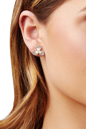 Petal Earrings, 18k White Gold, Diamond & Pearl